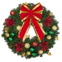 30" Unlit Decorated Wreath - Elegant Poinsettia - Bow Option Available 7 30" Unlit Decorated Wreath - Elegant Poinsettia - Bow Option Available -Twinkly Shop dw 30 ep b vb 8 rgt 1