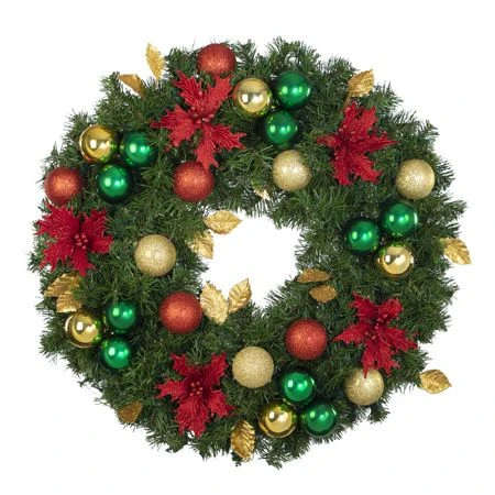 30" Unlit Decorated Wreath - Elegant Poinsettia - Bow Option Available 3 30" Unlit Decorated Wreath - Elegant Poinsettia - Bow Option Available
