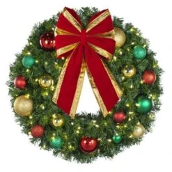 30" Lit LED Warm White Decorated Wreath - Colors Of The Holidays - Bow Option Available -Twinkly Shop dw 30 led coth b vb 12 rgt1