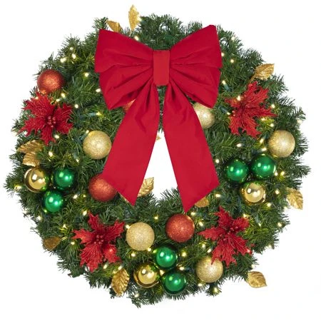 30" Lit LED Warm White Decorated Wreath - Elegant Poinsettia - Bow Option Available 4 30" Lit LED Warm White Decorated Wreath - Elegant Poinsettia - Bow Option Available - Image 2