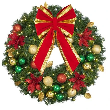 30" Lit LED Warm White Decorated Wreath - Elegant Poinsettia - Bow Option Available 5 30" Lit LED Warm White Decorated Wreath - Elegant Poinsettia - Bow Option Available - Image 3