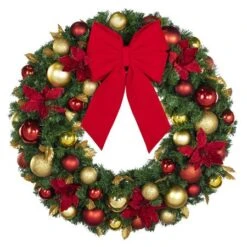 36" Unlit Decorated Wreath - DELUXE Royal Poinsettia - Bow Option Available -Twinkly Shop dw 36 del rgd ep b vb 12 r