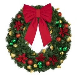36" Unlit Decorated Wreath - Elegant Poinsettia - Bow Option Available -Twinkly Shop dw 36 ep b vb 12 r