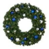 36" Lit LED Warm White Decorated Wreath - Blue And Silver Décor - Bow Option Available -Twinkly Shop dw 36 led bs 2