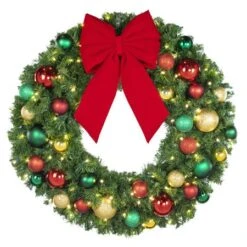 36" Lit LED Warm White Decorated Wreath - DELUXE Colors Of The Holidays - Bow Option Available -Twinkly Shop dw 36 led del coth b vb 12 r 1