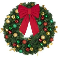 36" Unlit Decorated Wreath - Traditional Décor - Bow Option Available -Twinkly Shop dw 36 t b vb 12 r