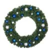 48" Unlit Decorated Wreath - Blue And Silver Décor - Bow Option Available