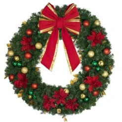 48" Unlit Decorated Wreath - Elegant Poinsettia - Bow Option Available -Twinkly Shop dw 48 ep b vb 18 rgt