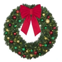 48" Lit LED Warm White Decorated Wreath - Colors Of The Holidays - Bow Option Available -Twinkly Shop dw 48 led coth b vb 18 r