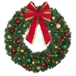 48" Lit LED Warm White Decorated Wreath - Colors Of The Holidays - Bow Option Available -Twinkly Shop dw 48 led coth b vb 18 rgt