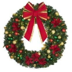 48" Lit LED Warm White Decorated Wreath - Elegant Poinsettia - Bow Option Available 8 48" Lit LED Warm White Decorated Wreath - Elegant Poinsettia - Bow Option Available -Twinkly Shop dw 48 led ep b vb 18 rgt