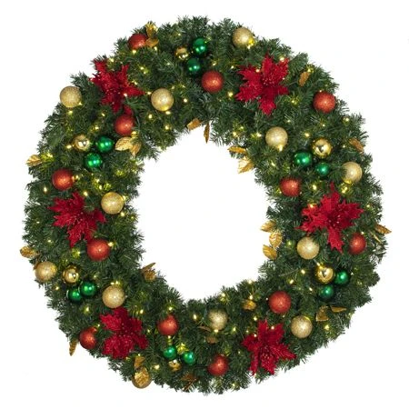 48" Lit LED Warm White Decorated Wreath - Elegant Poinsettia - Bow Option Available 3 48" Lit LED Warm White Decorated Wreath - Elegant Poinsettia - Bow Option Available