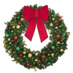 48" Lit LED Warm White Decorated Wreath - Traditional Décor - Bow Option Available 9 48" Lit LED Warm White Decorated Wreath - Traditional Décor - Bow Option Available -Twinkly Shop dw 48 led t b vb 18 r
