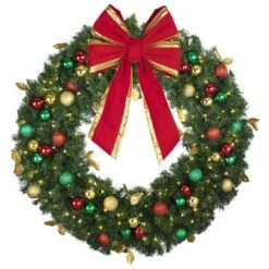 48" Lit LED Warm White Decorated Wreath - Traditional Décor - Bow Option Available 8 48" Lit LED Warm White Decorated Wreath - Traditional Décor - Bow Option Available -Twinkly Shop dw 48 led t b vb 18 rgt