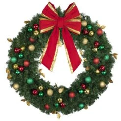 48" Unlit Decorated Wreath - Traditional Décor - Bow Option Available -Twinkly Shop dw 48 t b vb 18 rgt