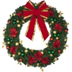 72" Unlit Decorated Wreath - Elegant Poinsettia - Bow Option Available -Twinkly Shop dw 60 ep b vb 24 rgt 1