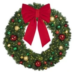 60" Lit LED Warm White Decorated Wreath - Colors Of The Holidays - Bow Option Available -Twinkly Shop dw 60 led coth b vb 24 r