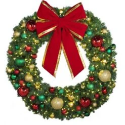 60" Lit LED Warm White Decorated Wreath - DELUXE Colors Of The Holidays - Bow Option Available -Twinkly Shop dw 60 led del coth b vb 24 rgt