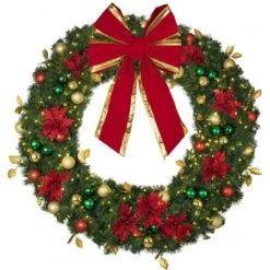 72" Lit LED Warm White Decorated Wreath - Elegant Poinsettia - Bow Option Available -Twinkly Shop dw 60 led ep b vb 24 rgt 1