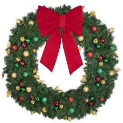 60" Unlit Decorated Wreath - Traditional Décor - Bow Option Available -Twinkly Shop dw 60 t b vb 24 r