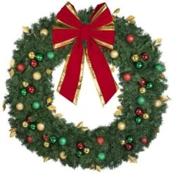 60" Unlit Decorated Wreath - Traditional Décor - Bow Option Available -Twinkly Shop dw 60 t b vb 24 rgt