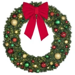 72" Lit LED Warm White Decorated Wreath - Colors Of The Holidays - Bow Option Available -Twinkly Shop dw 72 led coth b vb 24 r