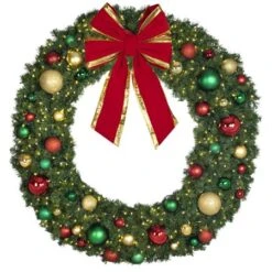 72" Lit LED Warm White Decorated Wreath - Colors Of The Holidays - Bow Option Available -Twinkly Shop dw 72 led coth b vb 24 rgt