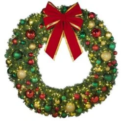 72" Lit LED Warm White Decorated Wreath - DELUXE Colors Of The Holidays - Bow Option Available -Twinkly Shop dw 72 led del coth b vb 24 rgt