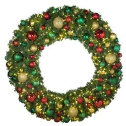 72" Lit LED Warm White Decorated Wreath - DELUXE Colors Of The Holidays - Bow Option Available