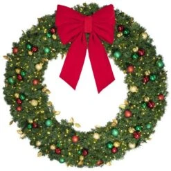 72" Lit LED Warm White Decorated Wreath - Traditional Décor - Bow Option Available -Twinkly Shop dw 72 led t b vb 24 r