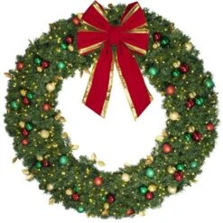 72" Lit LED Warm White Decorated Wreath - Traditional Décor - Bow Option Available -Twinkly Shop dw 72 led t b vb 24 rgt