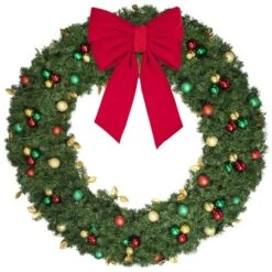 72" Unlit Decorated Wreath - Traditional Décor - Bow Option Available -Twinkly Shop dw 72 t b vb 24 r