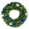 30" Lit LED Warm White Decorated Wreath - Blue And Silver Décor - Bow Option Available