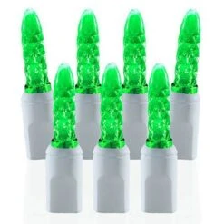 70 Light M5 Green LED Christmas Lights - White Wire