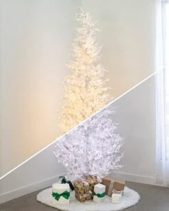 7.5' Indoor LED Glacier Fir White Christmas Tree - With Multi-Function Pure White/Warm White Lights