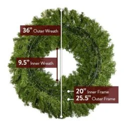 36" Lit Warm White And Red Deluxe Oregon Fir Wreath - Bow Option Available -Twinkly Shop w 36 dof back diagram 1 1