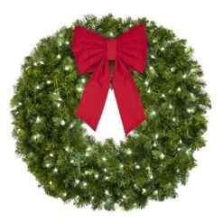 36" Lit Pure White Deluxe Oregon Fir Wreath - Bow Option Available -Twinkly Shop w 36 dofl pw b vb 12 r