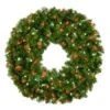 36" Lit Pure White And Red Deluxe Oregon Fir Wreath - Bow Option Available -Twinkly Shop w 36 dofl pwr 1