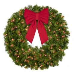 36" Lit Red Deluxe Oregon Fir Wreath - Bow Option Available -Twinkly Shop w 36 dofl r b vb 12 r