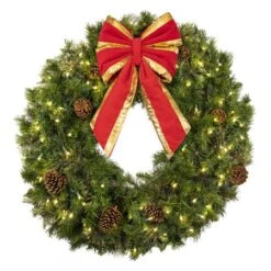 36" Lit Warm White Deluxe Mixed Pine Wreath - Bow Option Available -Twinkly Shop w 36 mpl t ww b vb 12 rgt