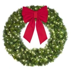 48" Lit Pure White Deluxe Oregon Fir Wreath - Bow Option Available -Twinkly Shop w 48 dofl 6 pw b vb 18 r