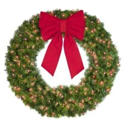 48" Lit Red Deluxe Oregon Fir Wreath - Bow Option Available -Twinkly Shop w 48 dofl 6 r b vb 18 r