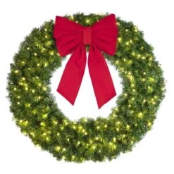 48" Lit Warm White Deluxe Oregon Fir Wreath - Bow Option Available -Twinkly Shop w 48 dofl 6 ww b vb 18 r