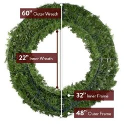 60" Lit Warm White And Red Deluxe Oregon Fir Wreath - Bow Option Available -Twinkly Shop w 60 dof back diagram 1