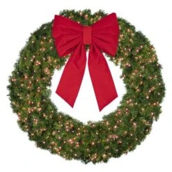 60" Lit Red Deluxe Oregon Fir Wreath - Bow Option Available -Twinkly Shop w 60 dofl 6 r b vb 24 r