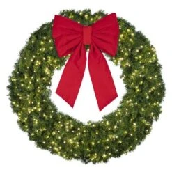 60" Lit Warm White Deluxe Oregon Fir Wreath - Bow Option Available -Twinkly Shop w 60 dofl 6 ww b vb 24 r