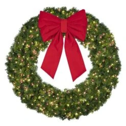60" Lit Warm White And Red Deluxe Oregon Fir Wreath - Bow Option Available -Twinkly Shop w 60 dofl 6 wwr b vb 24 r