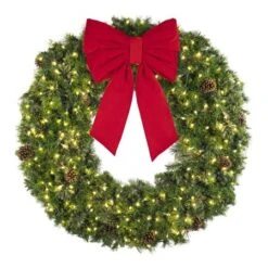 60" Lit Warm White Deluxe Mixed Pine Wreath - Bow Option Available -Twinkly Shop w 60 mpl t6 ww b vb 24 r 3