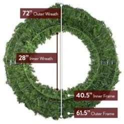72" Lit Warm White And Red Deluxe Oregon Fir Wreath - Bow Option Available -Twinkly Shop w 72 dof 6 back diagram 1 1