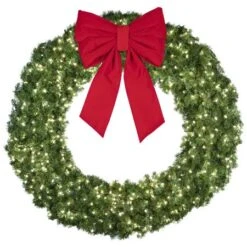 72" Lit Pure White Deluxe Oregon Fir Wreath - Bow Option Available -Twinkly Shop w 72 dofl 6 pw b vb 24 r 1